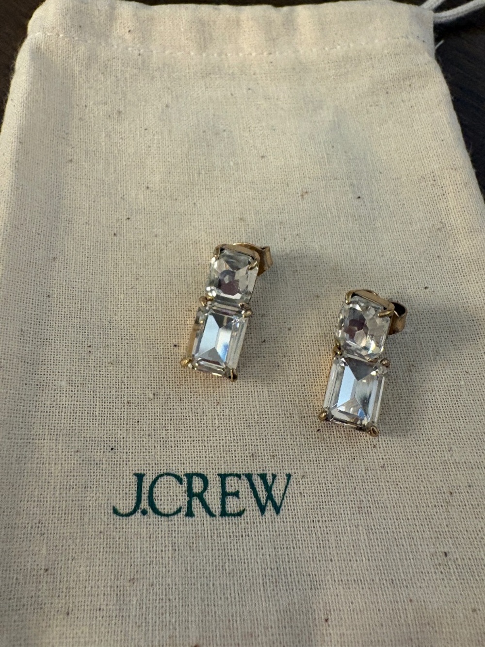 J. Crew Classic Emerald-Cut Crystal Earrings with Gold-tone setting